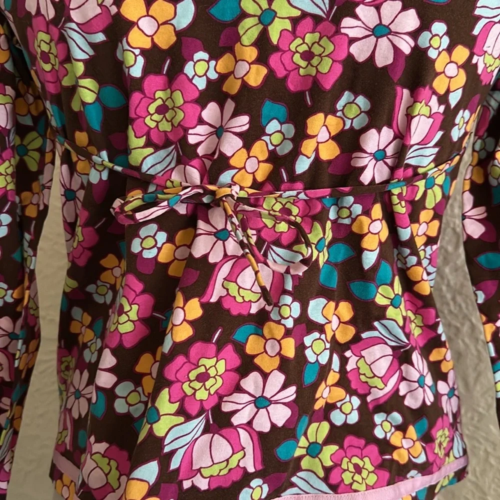 Hanna Andersson Floral Long Sleeve Trapeze Top Shirt Brown Pink Orange Blue 10
